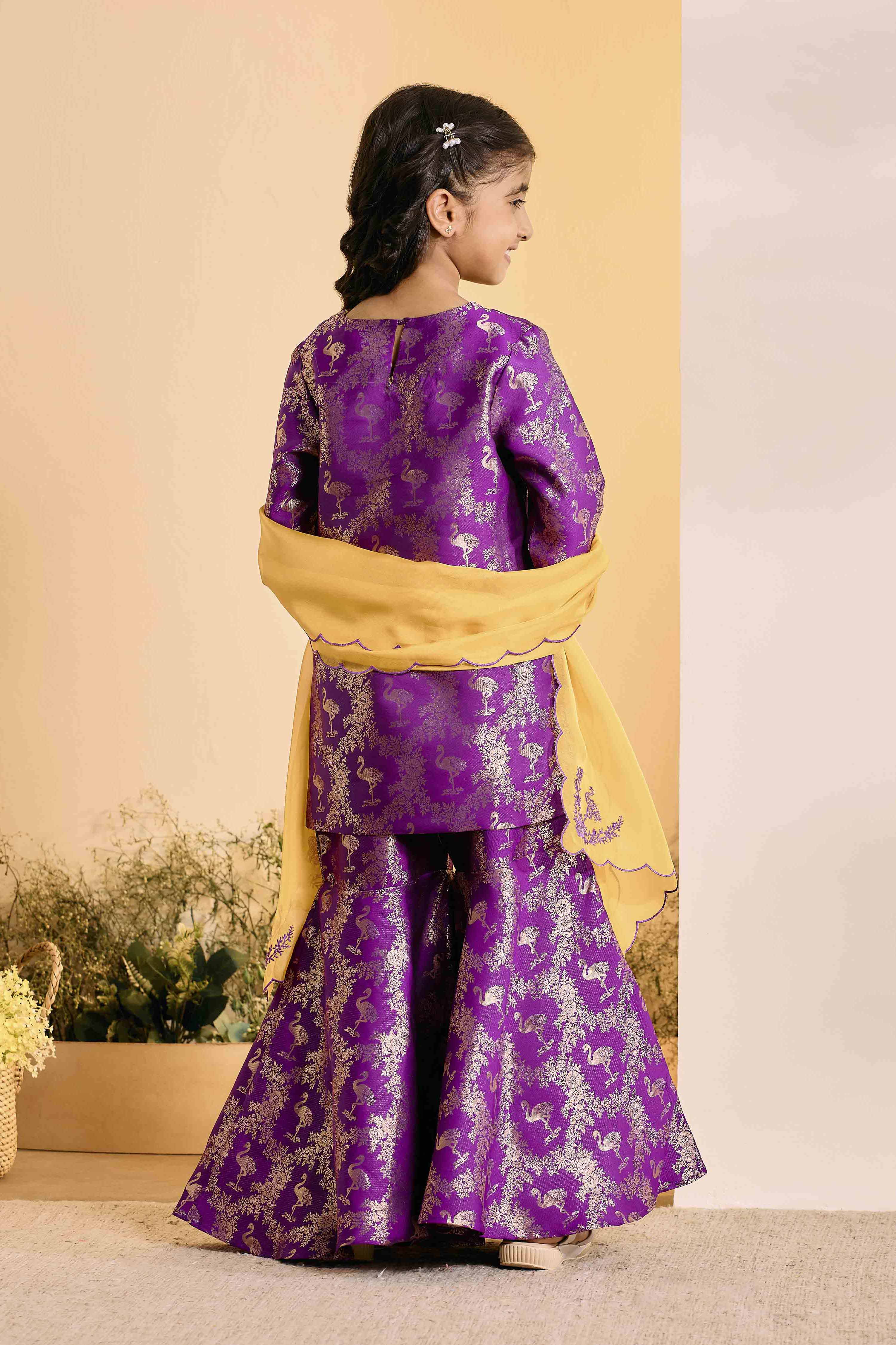Purple Floral Printed Straight Kurta Set image number 4
