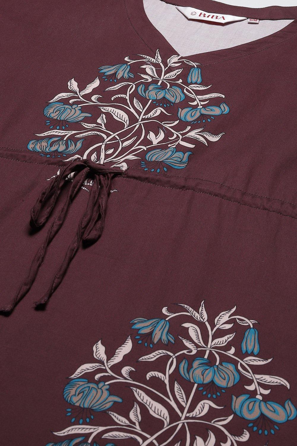 Maroon Cotton Printed Nightwear image number 1