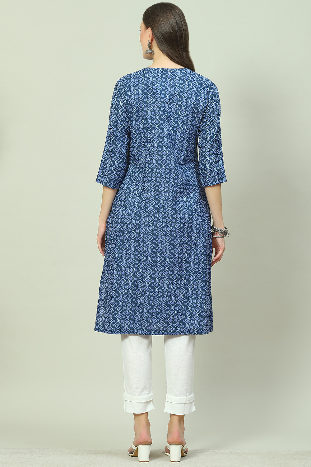 Blue Cotton Printed Kurta image number 4