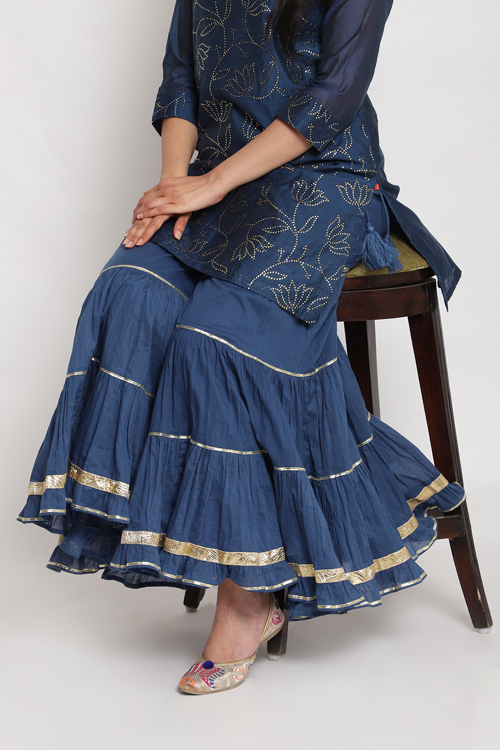 Blue Cotton Sharara Pants image number 5