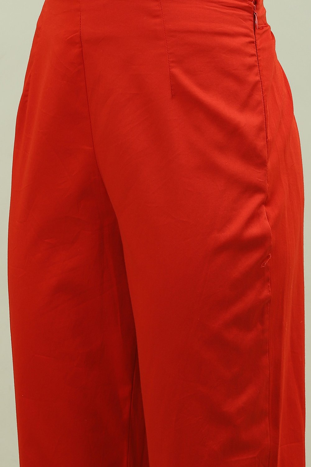 Terracotta Poly Cotton Straight Kurta Slim Pant Suit Set image number 2