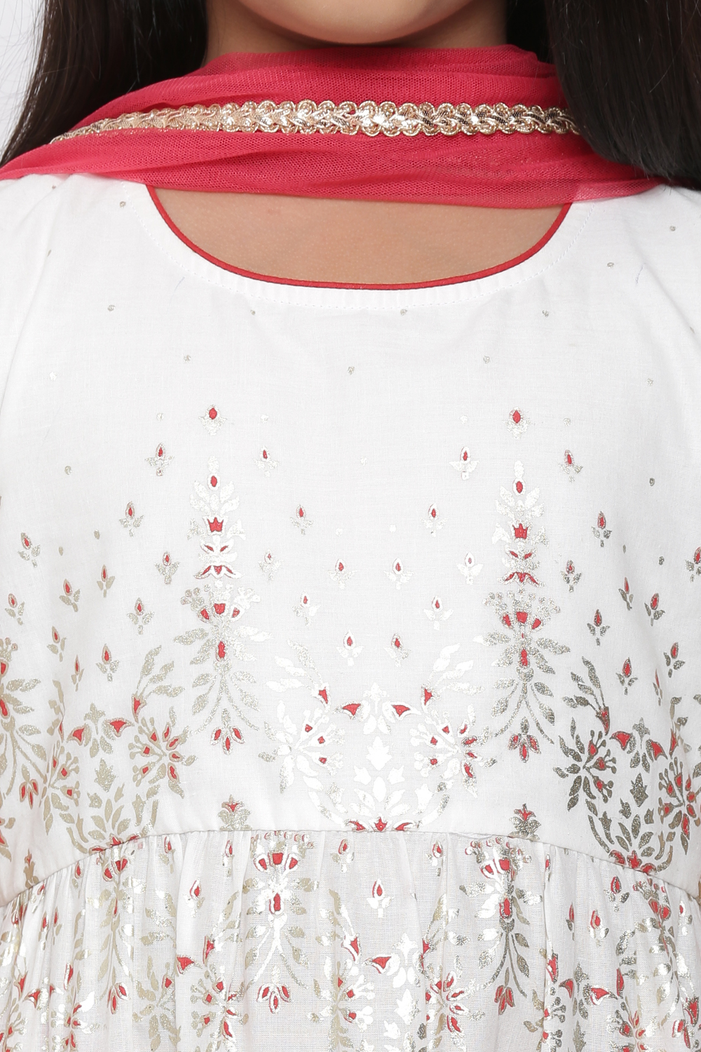 Off White Cotton Straight Kurta Churidar Suit Set image number 1