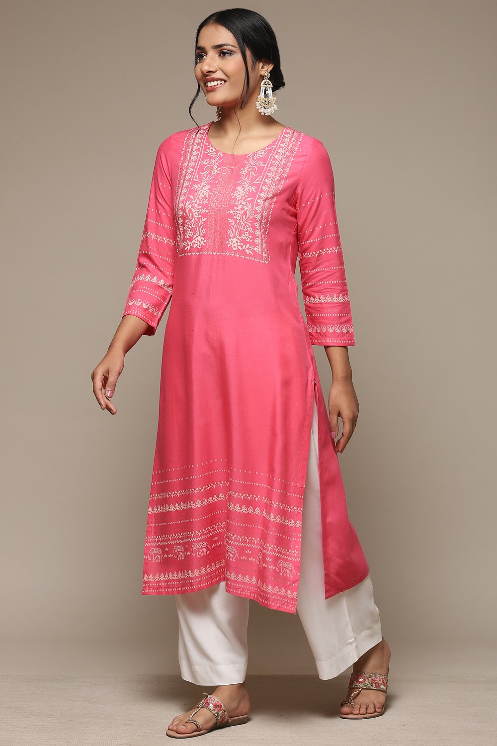 Pink Rayon Straight Kurta Palazzo Suit Set image number 0