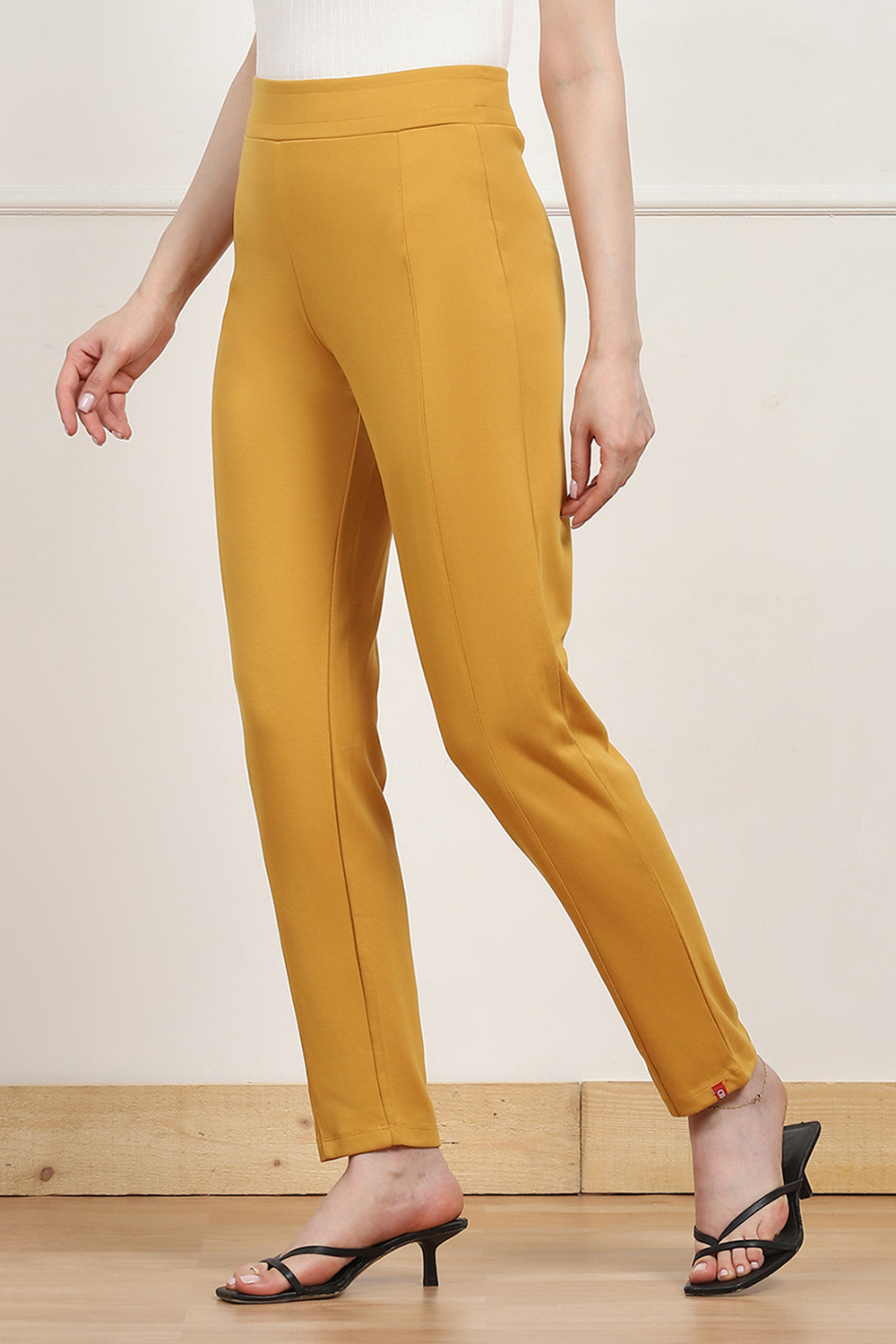 Navy Straight Poly Viscose Leggings image number 2