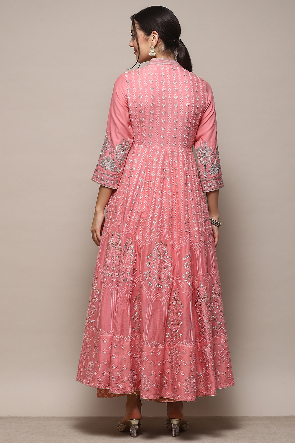 Blush Pink Cotton Anarkali Kurta Lehenga Set image number 5