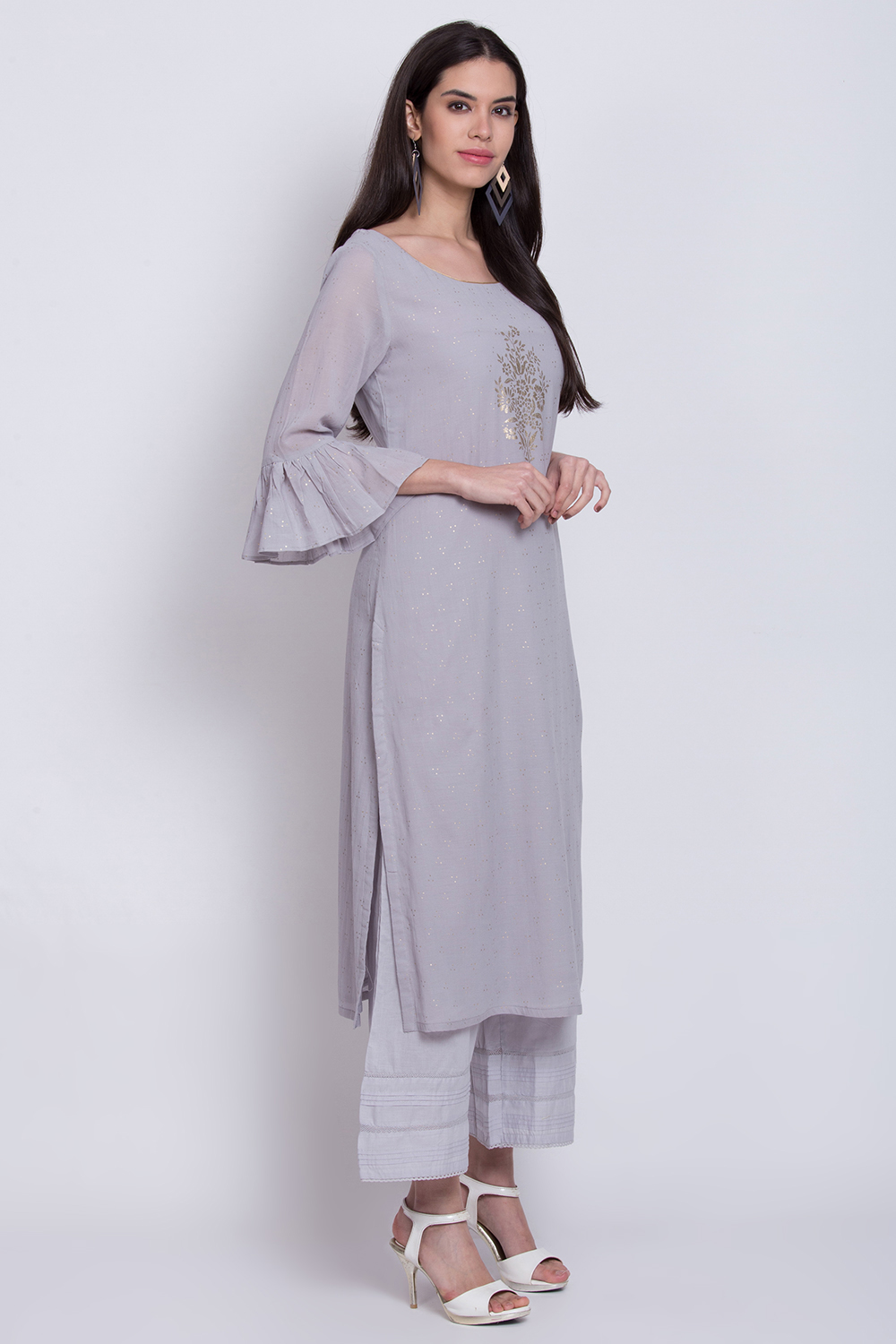 Grey Viscose Cotton Straight Printed Kurta image number 3