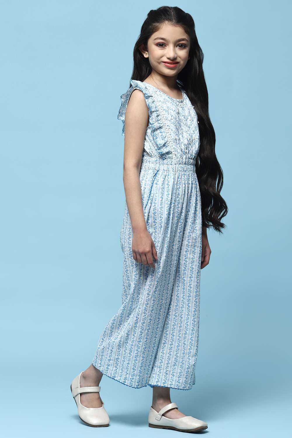 Blue Cotton Straight Jumpsuit image number 4