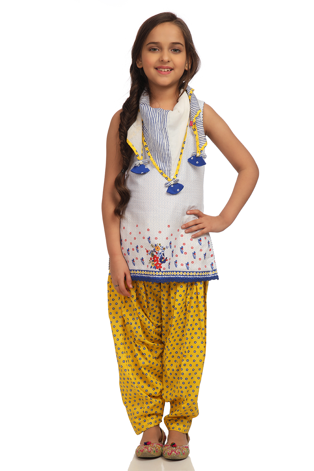 Off White And Yellow Straight Cotton Kurta Patiyala Salwar Suit Set image number 0