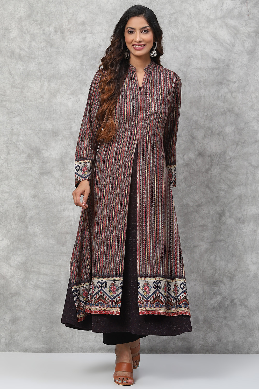 Dark Plum Flared Acrylic Kurta image number 2