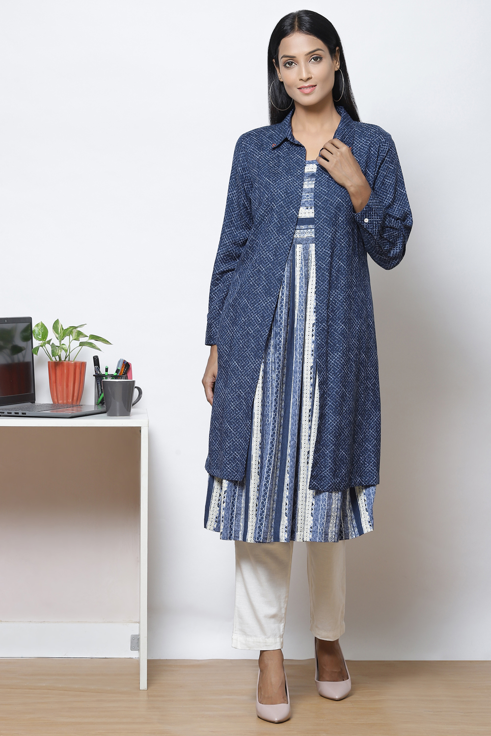 Indigo Straight Rayon Printed Jacket image number 2