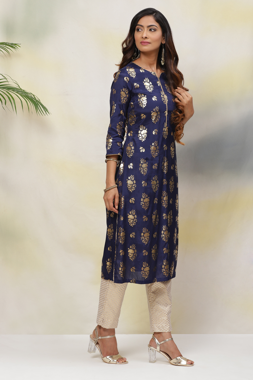 Teal Straight Viscose Kurta image number 4