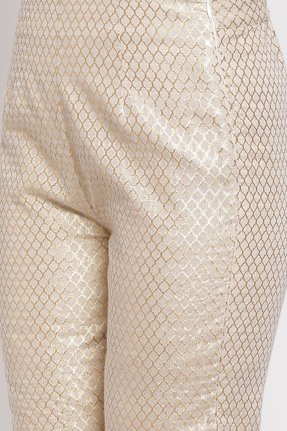 Beige And Gold Poly Cotton Pants image number 1