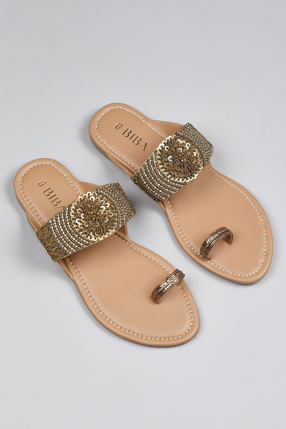 Bronze Sequin Embellished Sandals image number 1