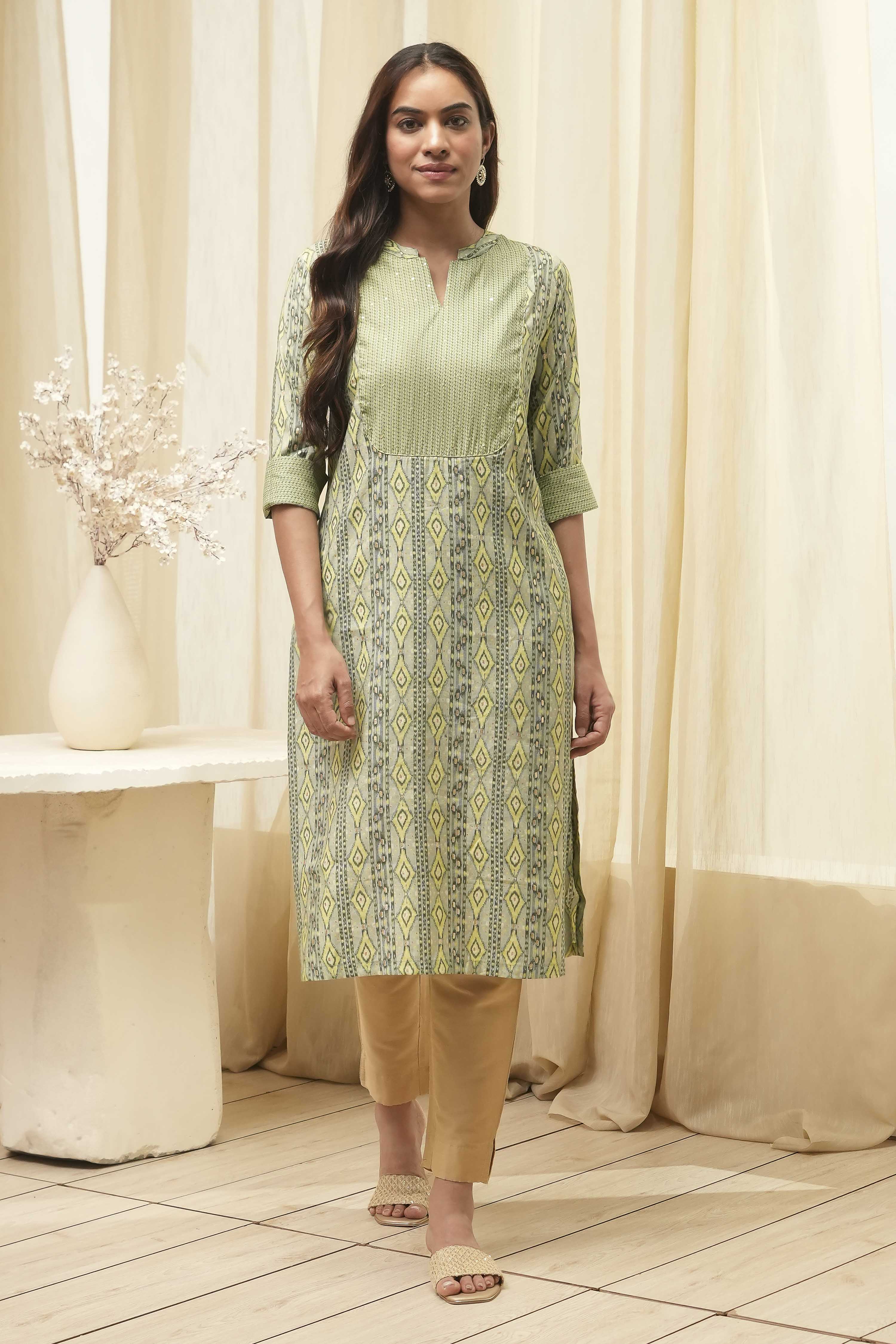 Green Poly Viscose Straight Printed Kurta image number 6