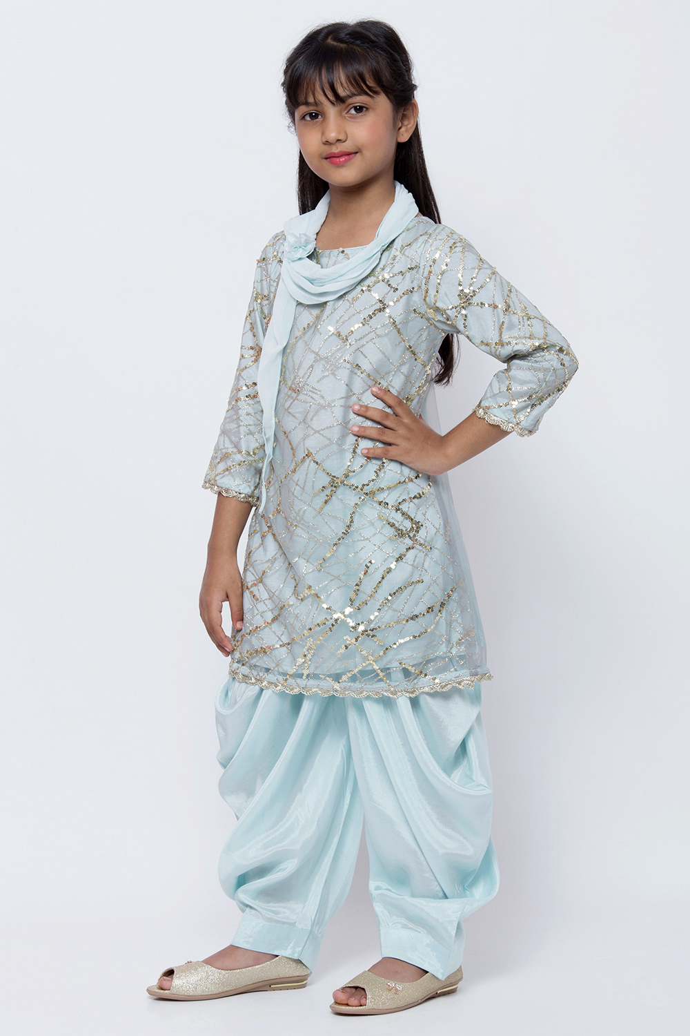 Sky Blue Nylon Straight Kurta Regular Pant Suit Set image number 2