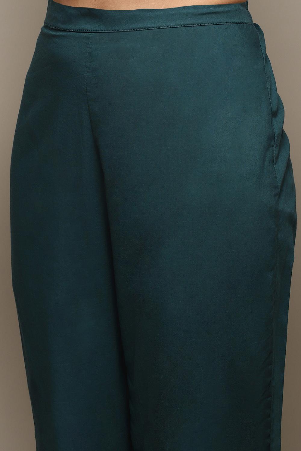 Teal Cotton Printed Unstitched Suit Set image number 3