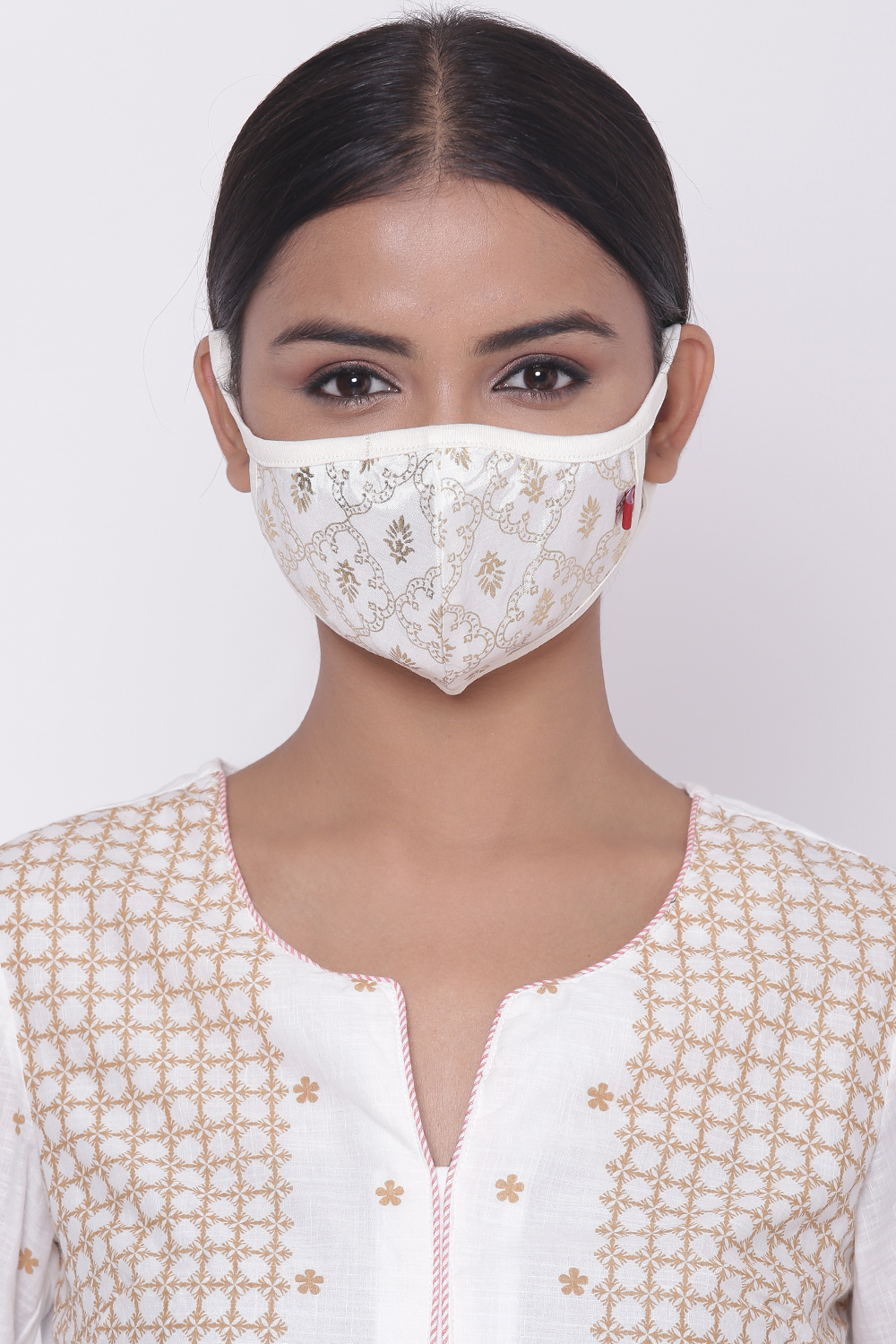 White Viscose Printed Face Mask image number 0