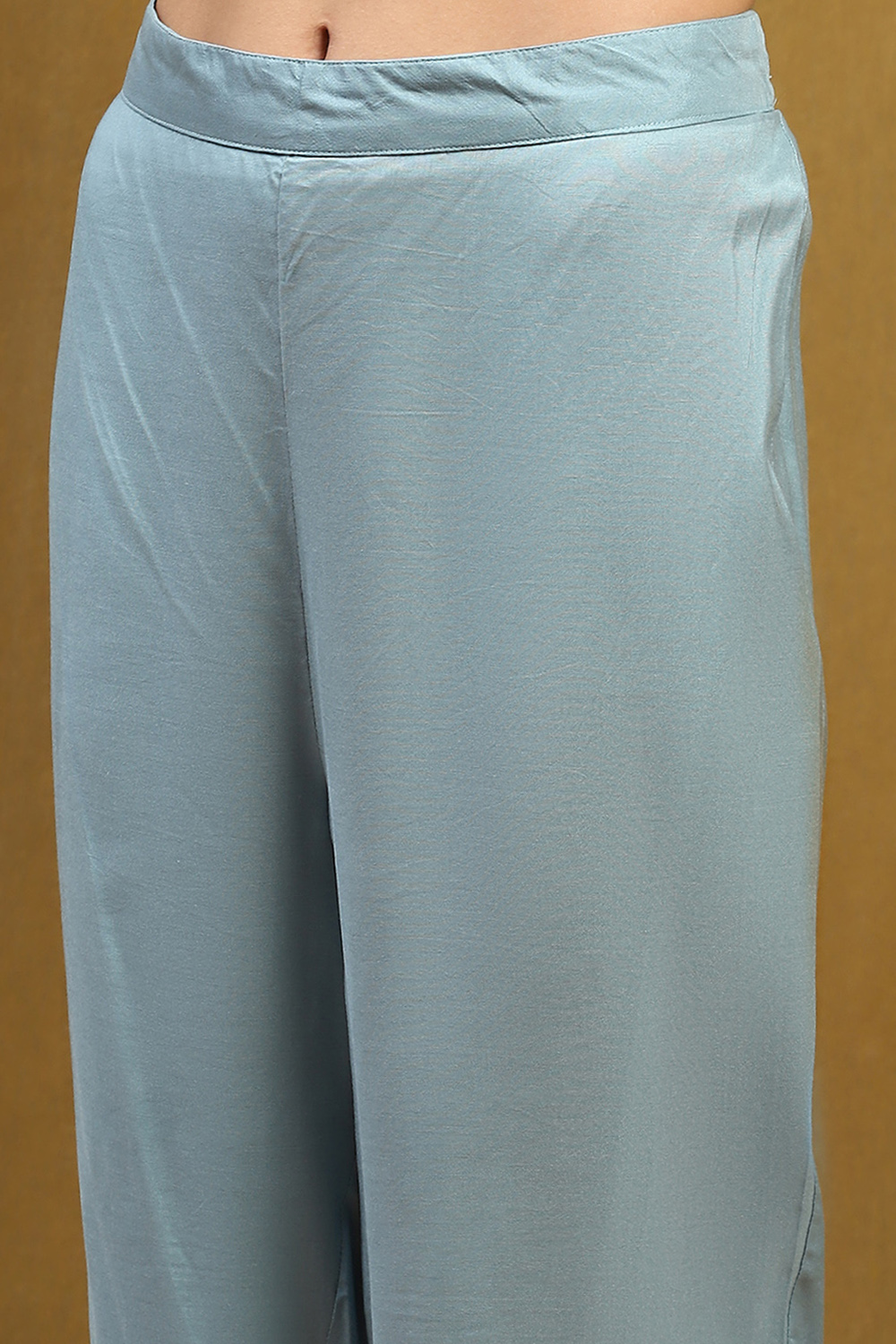 Blue Viscose Blend Yarn Dyed Straight Suit Set image number 2