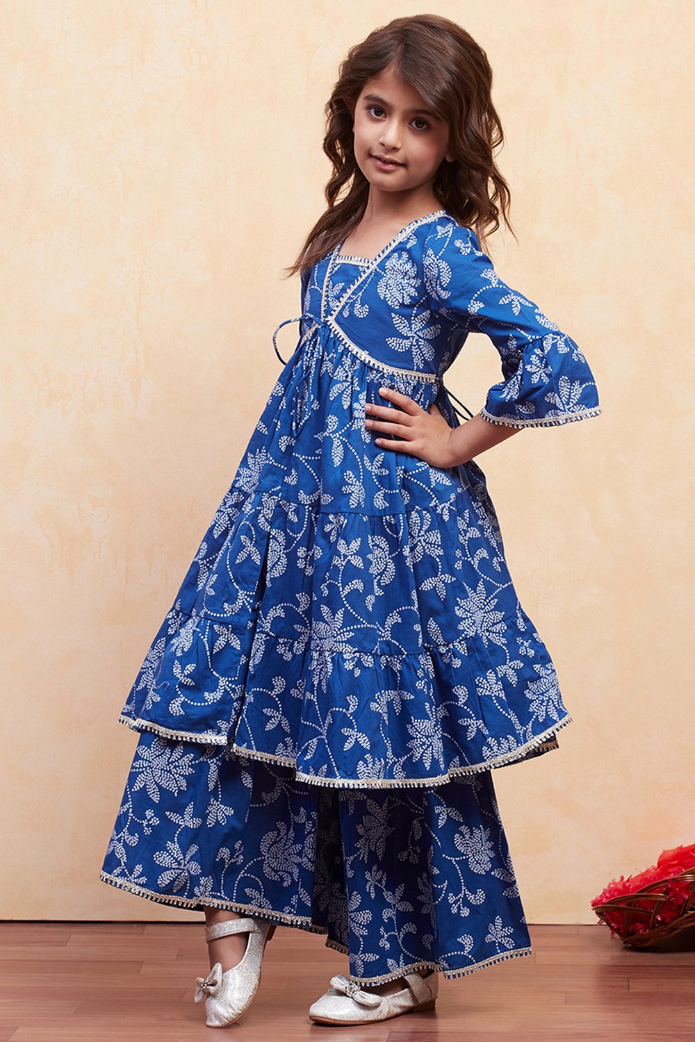 Blue Cotton Tiered Suit Set image number 3