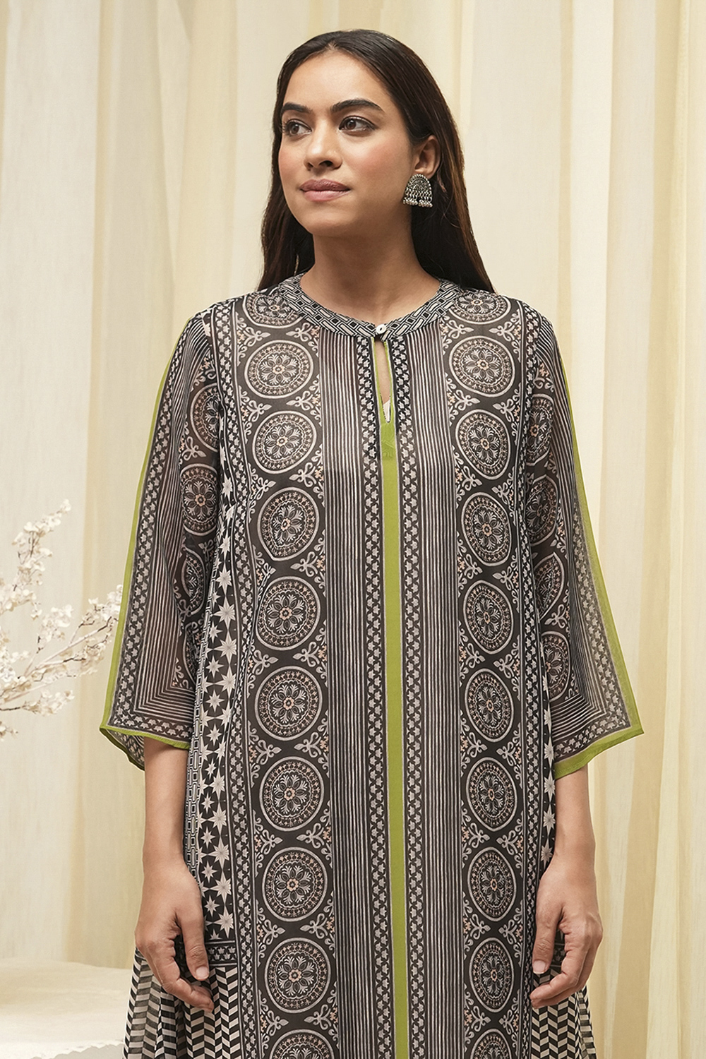 Black Printed Straight Kurta image number 1