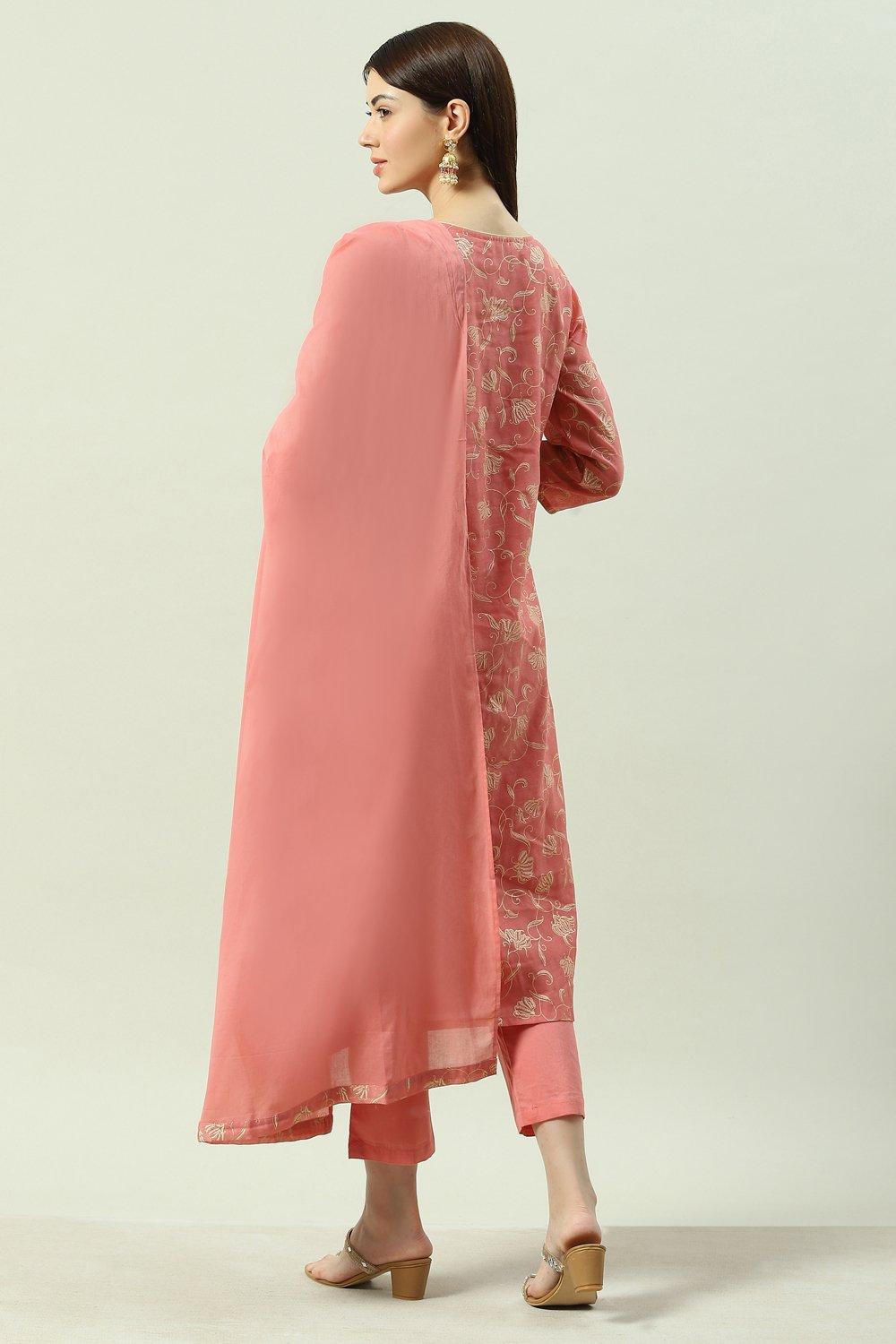 Sage Green Cotton Blend Straight Kurta Pants Suit Set image number 4