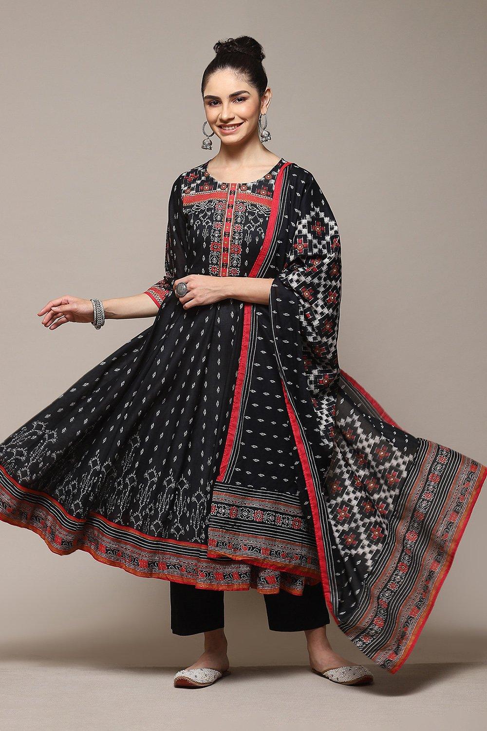 Black Cotton Anarkali Kurta Palazzo Suit Set image number 0