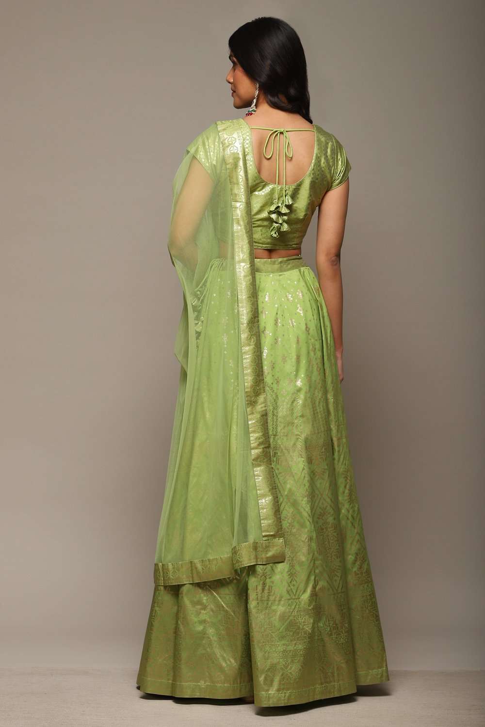 Light Green Cotton Blend Lehenga Set image number 4