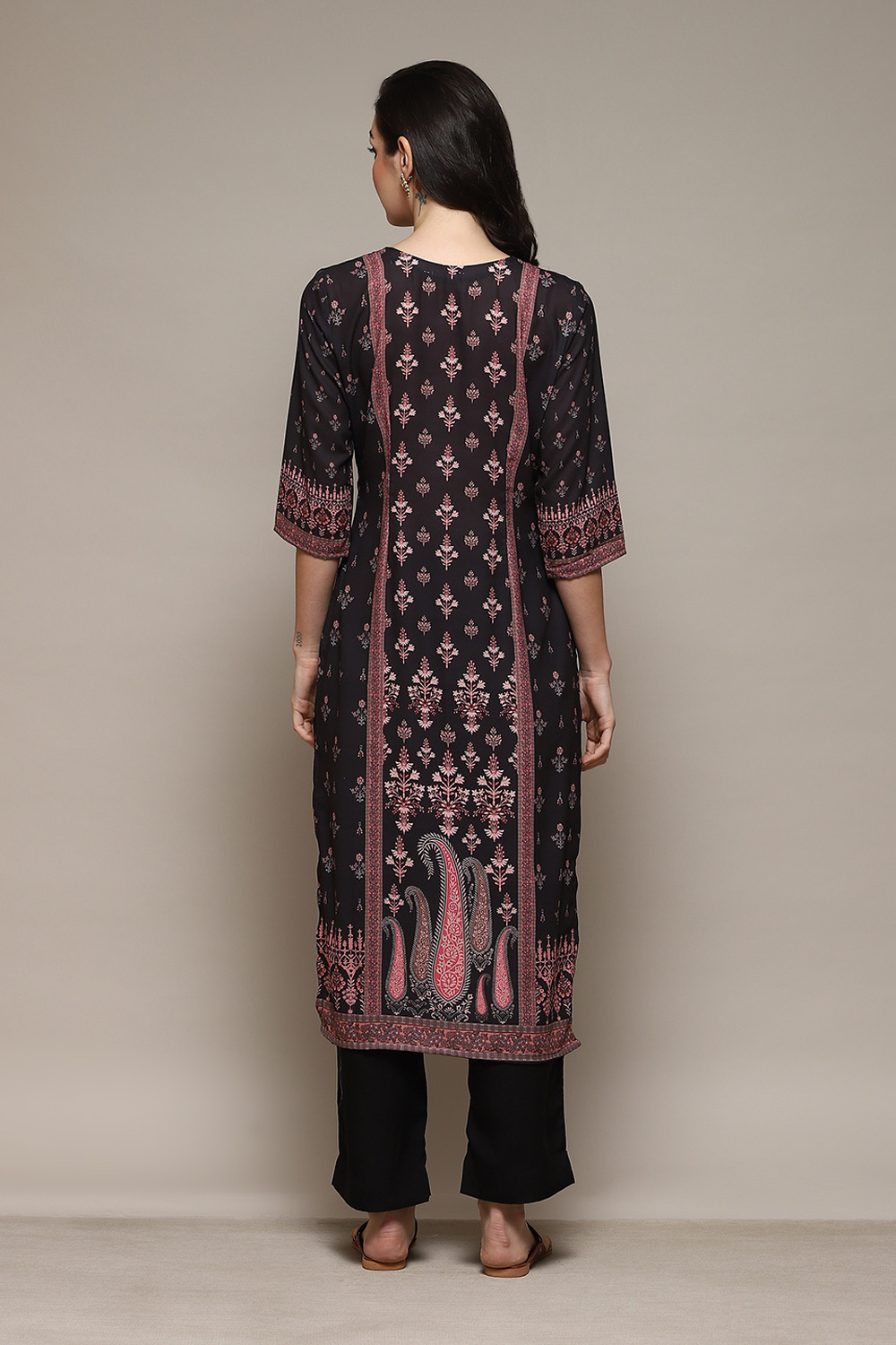 Black Cotton Blend Digital Print Unstitched Suit Set image number 5