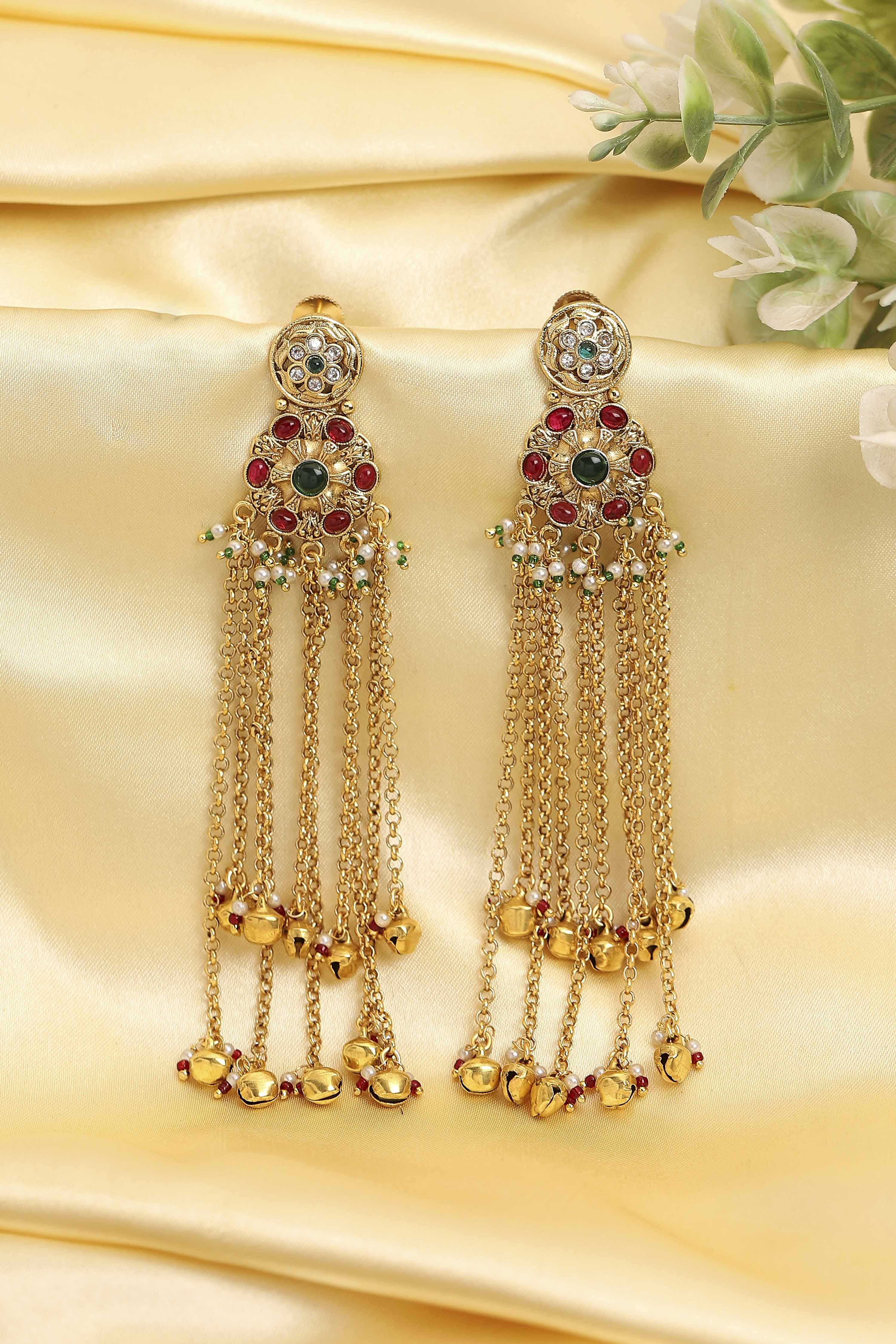 Red & Green Gold Plated Alloy Drop Earrings image number 0