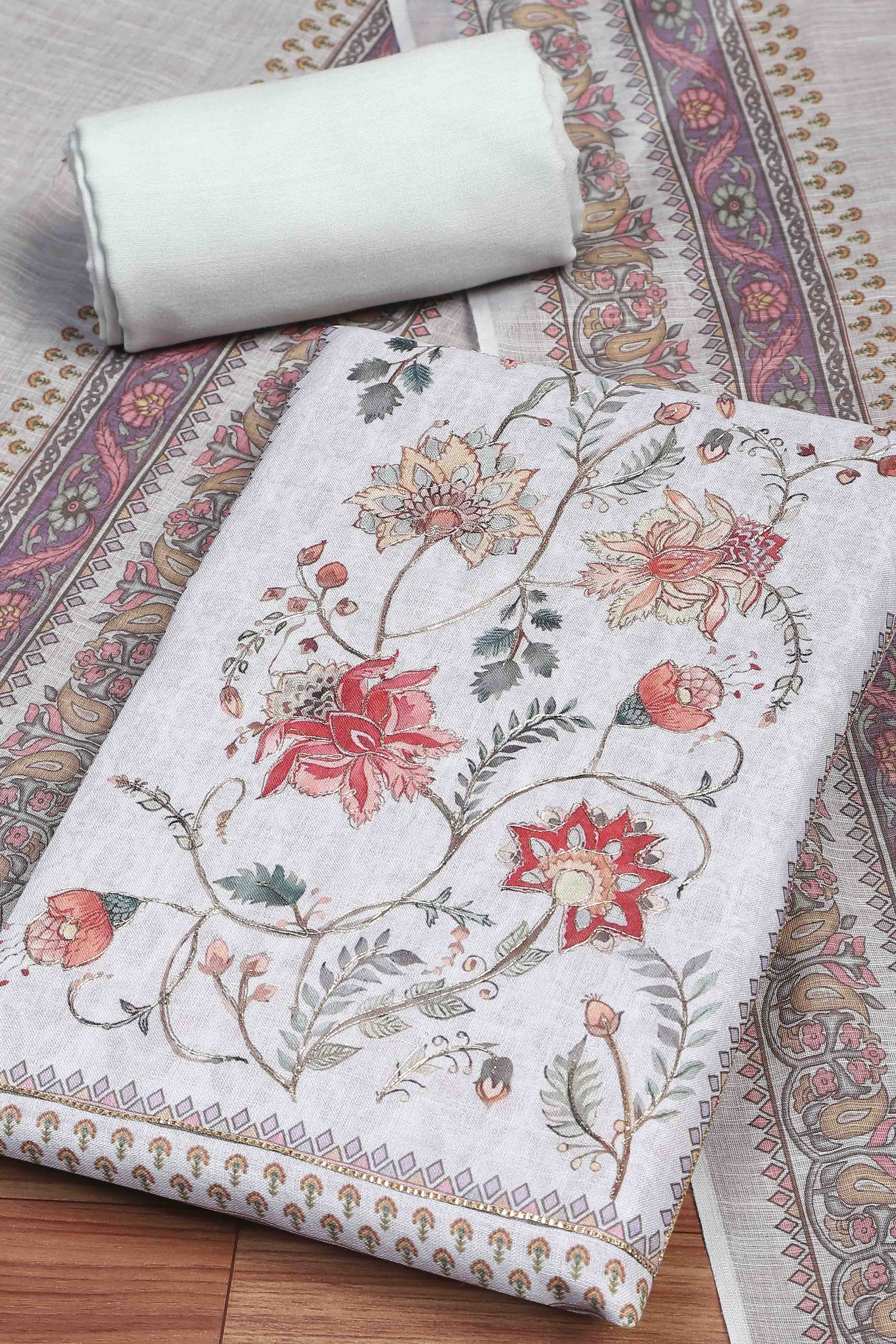 Peach Linen Unstitched Suit Set image number 1