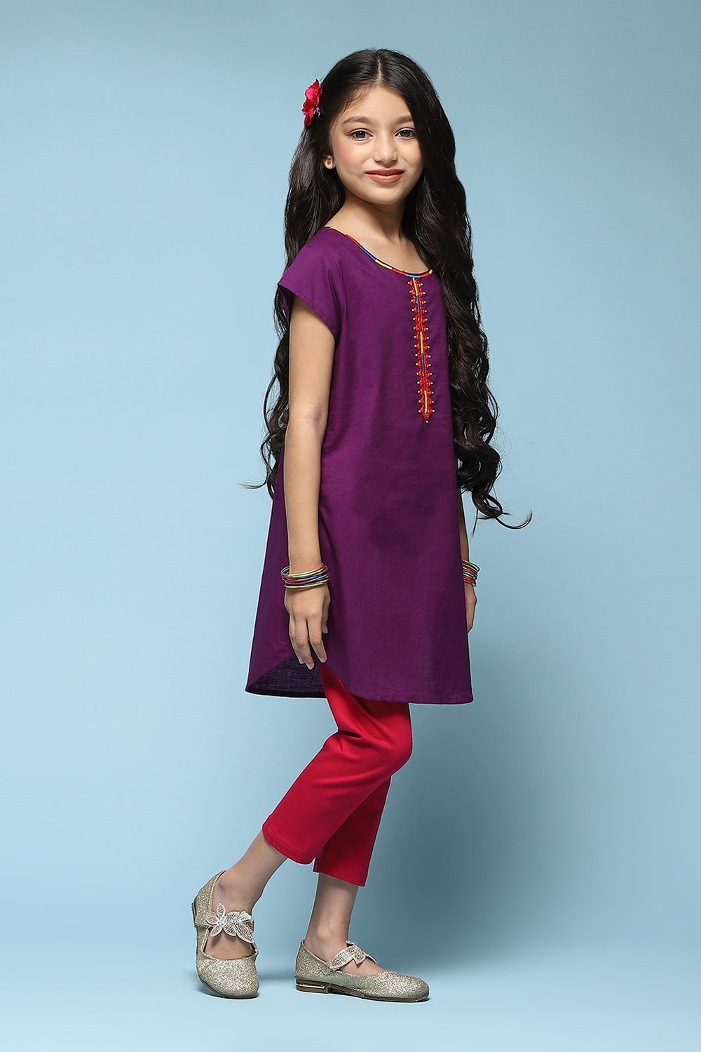 Purple Cotton Straight Solid Kurta Set image number 5