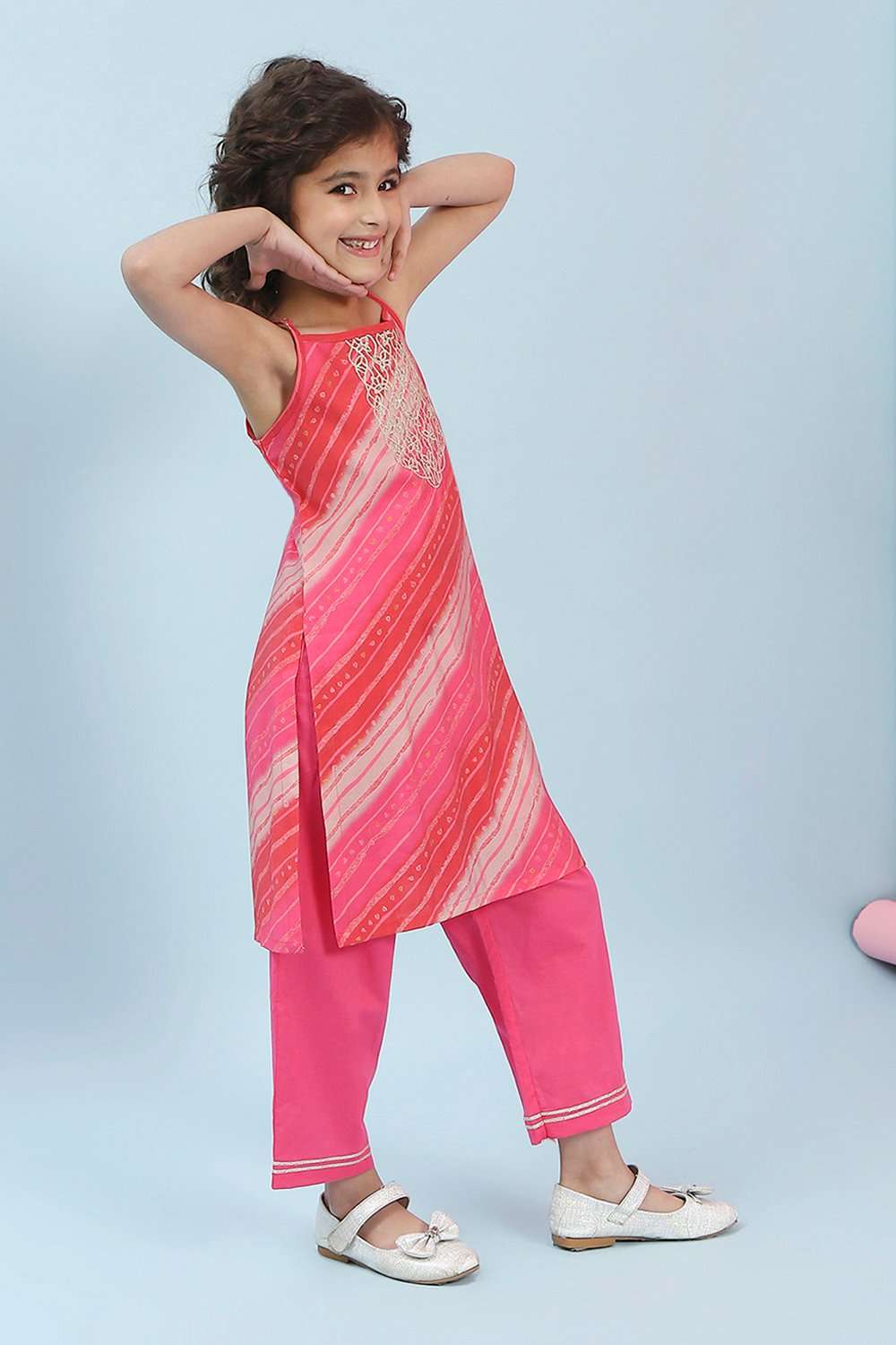 Pink Viscose Blend Kurta Pants Set image number 2