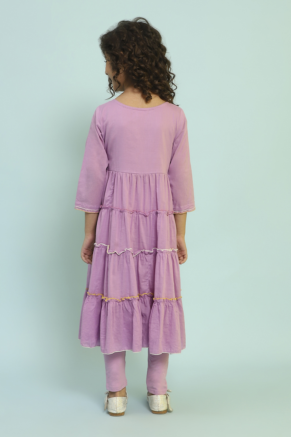 Pastel Pink Cotton Tiered Suit Set image number 4