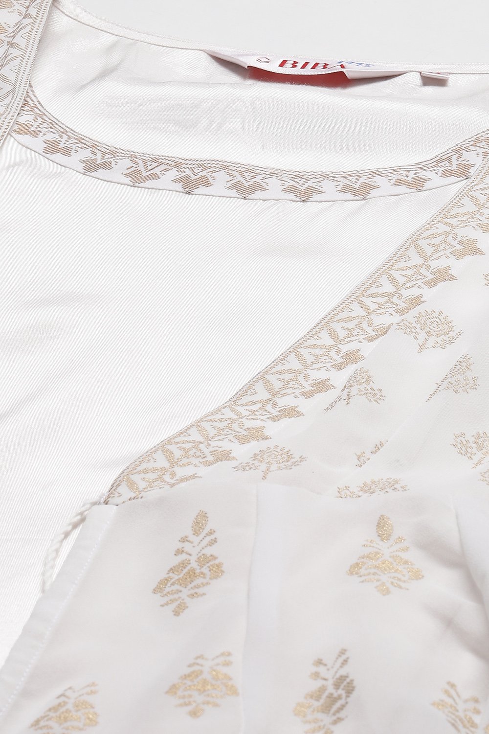 White Cotton Blend Straight Printed Dress image number 1