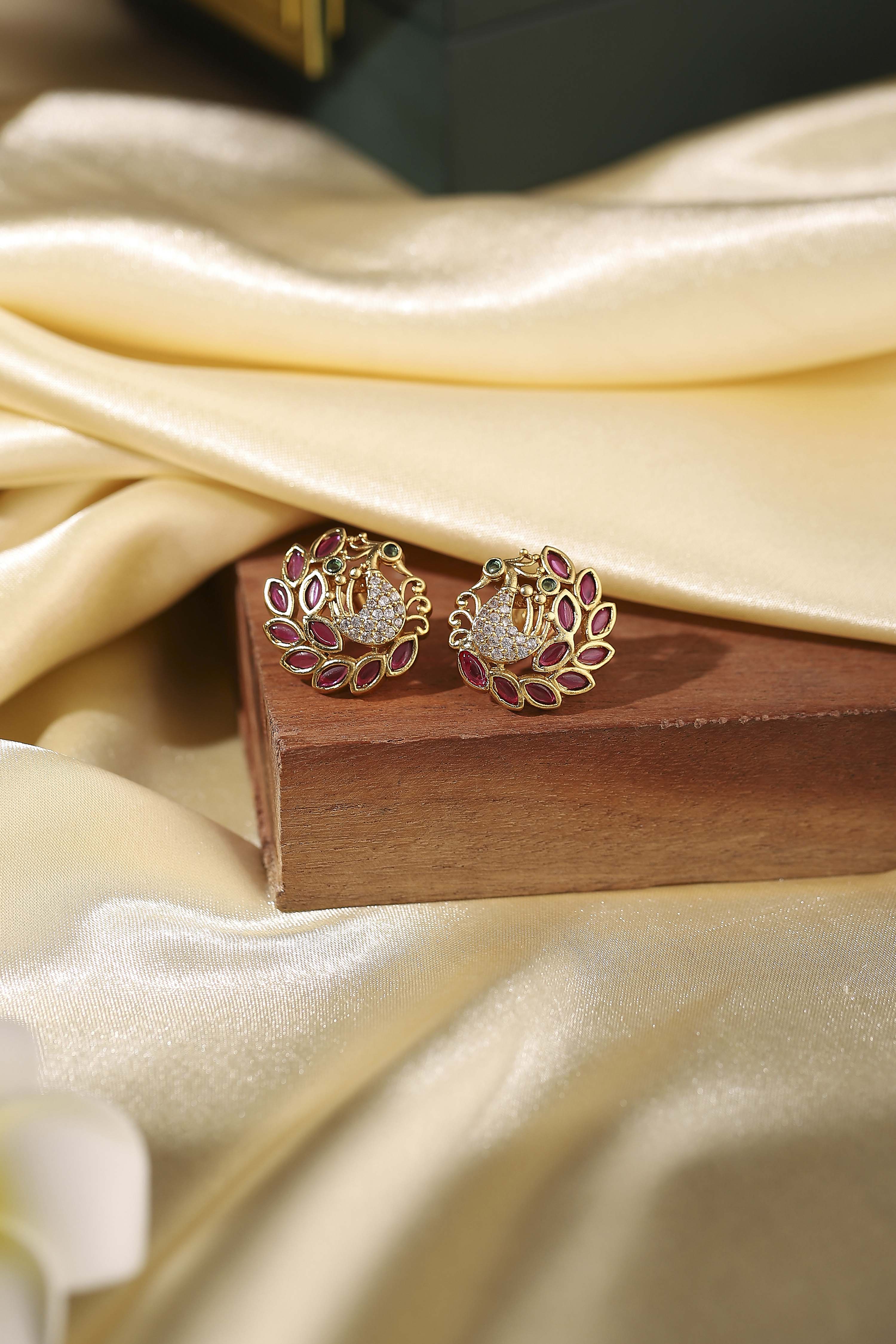 Multicolour Gold Plated Brass Stud Earrings image number 0