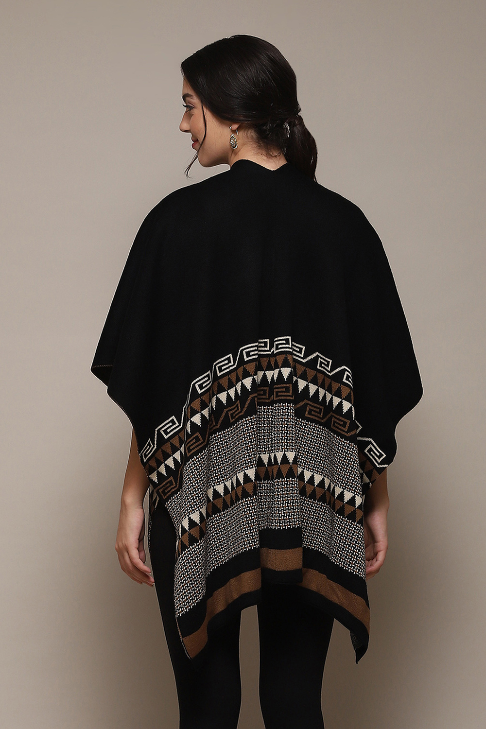 Black Cotton Jacquard Straight Yarndyed Sweater image number 4