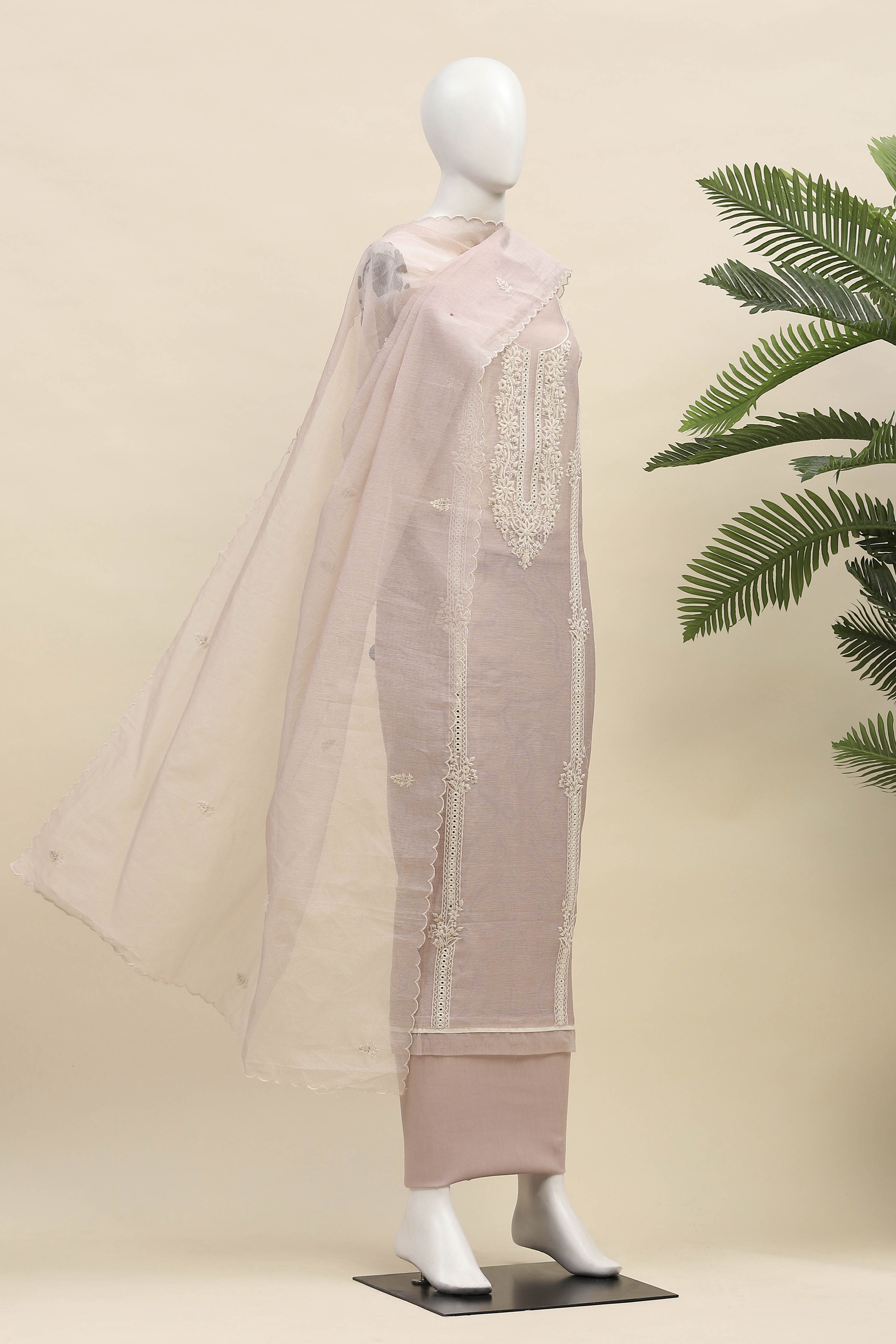 Lavender Supernet Unstitched Suit Set image number 4