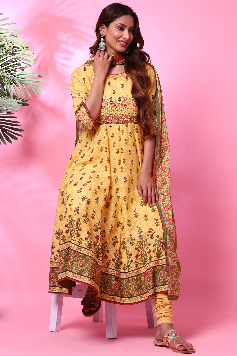 Yellow Cotton Anarkali Suit image number 7