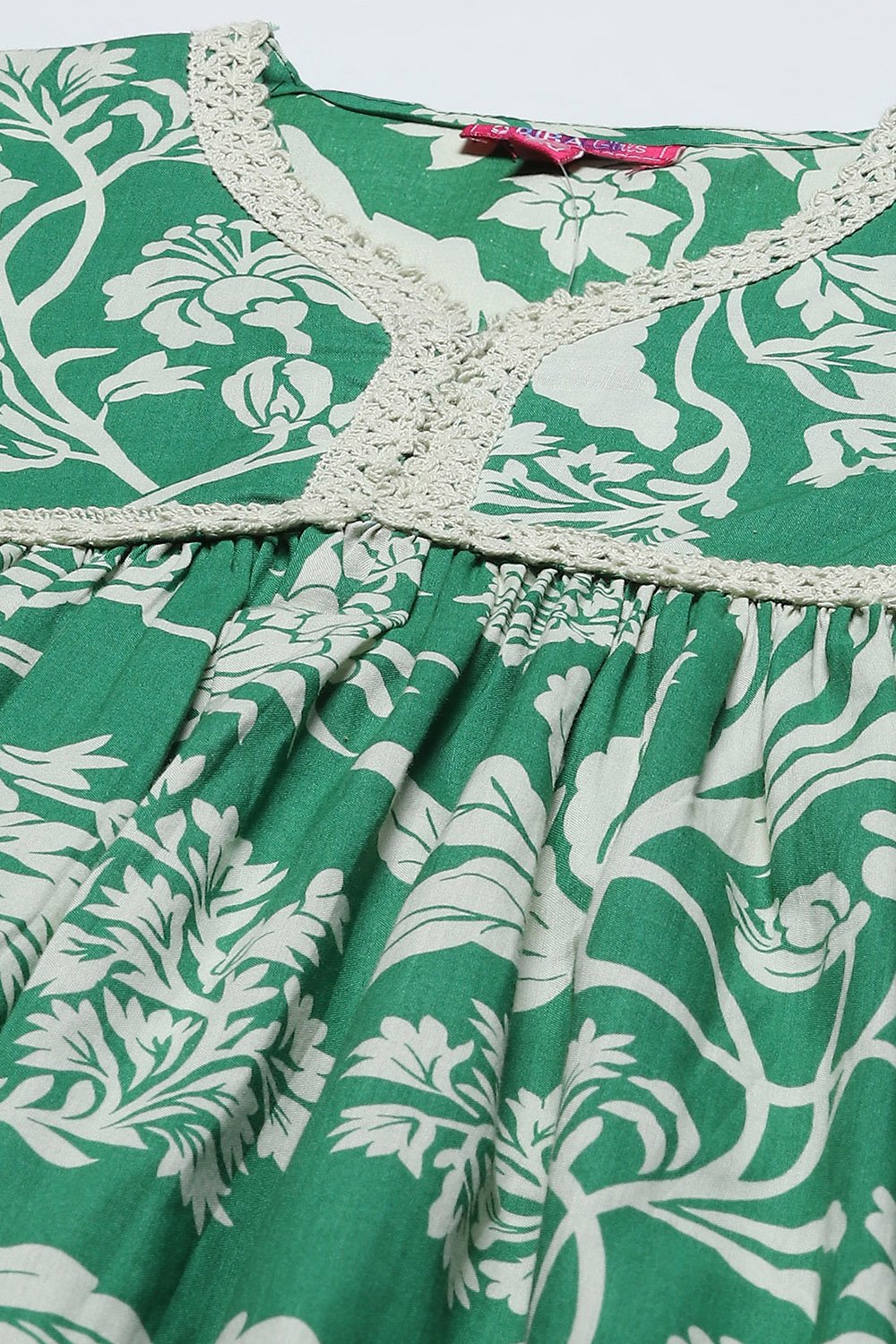 Green Cotton Floral Gathered Kurta and Palazzo Set image number 1
