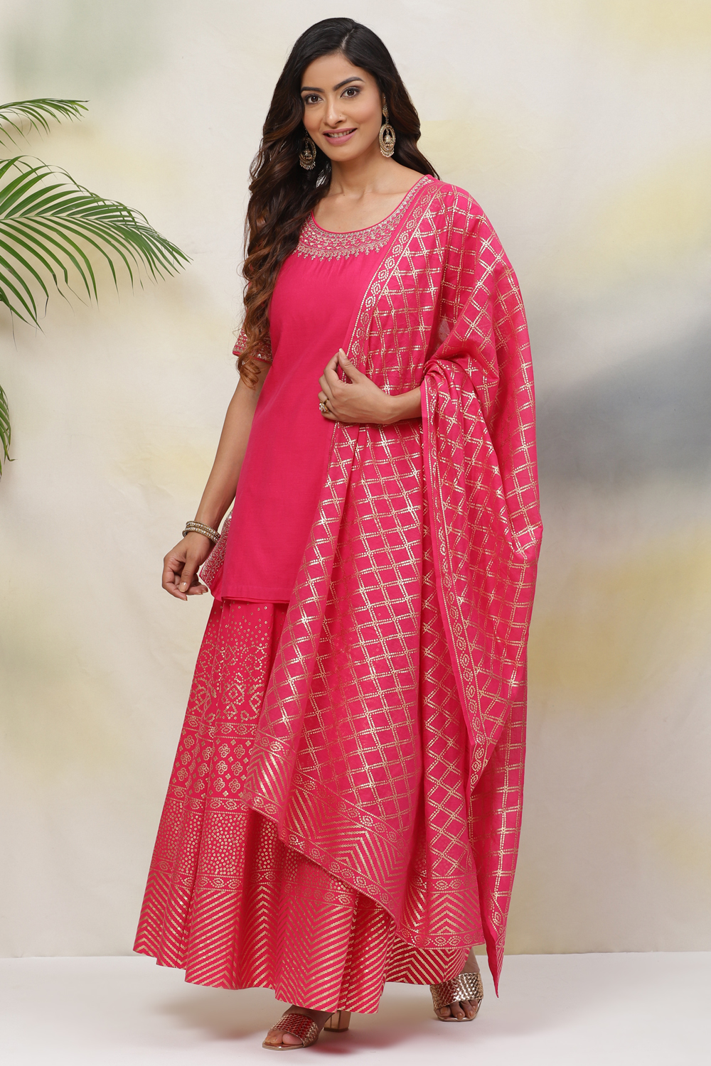 Fuchsia Art Silk Straight Kurta Sharara Suit Set image number 5