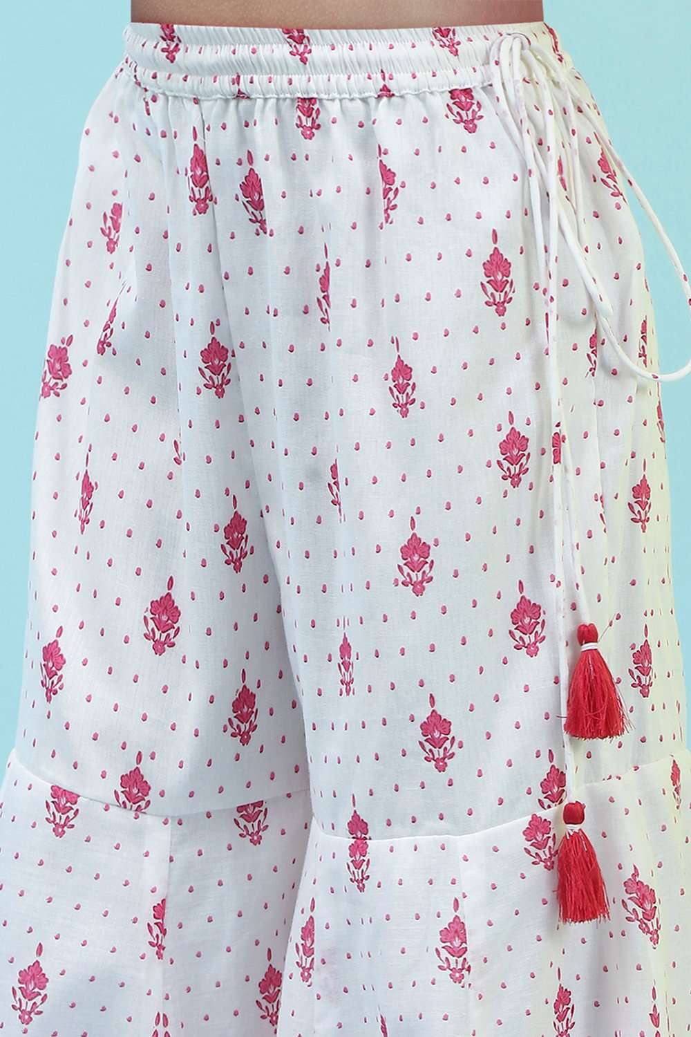 Off White/Pink Cotton A-Line Garara Set image number 2