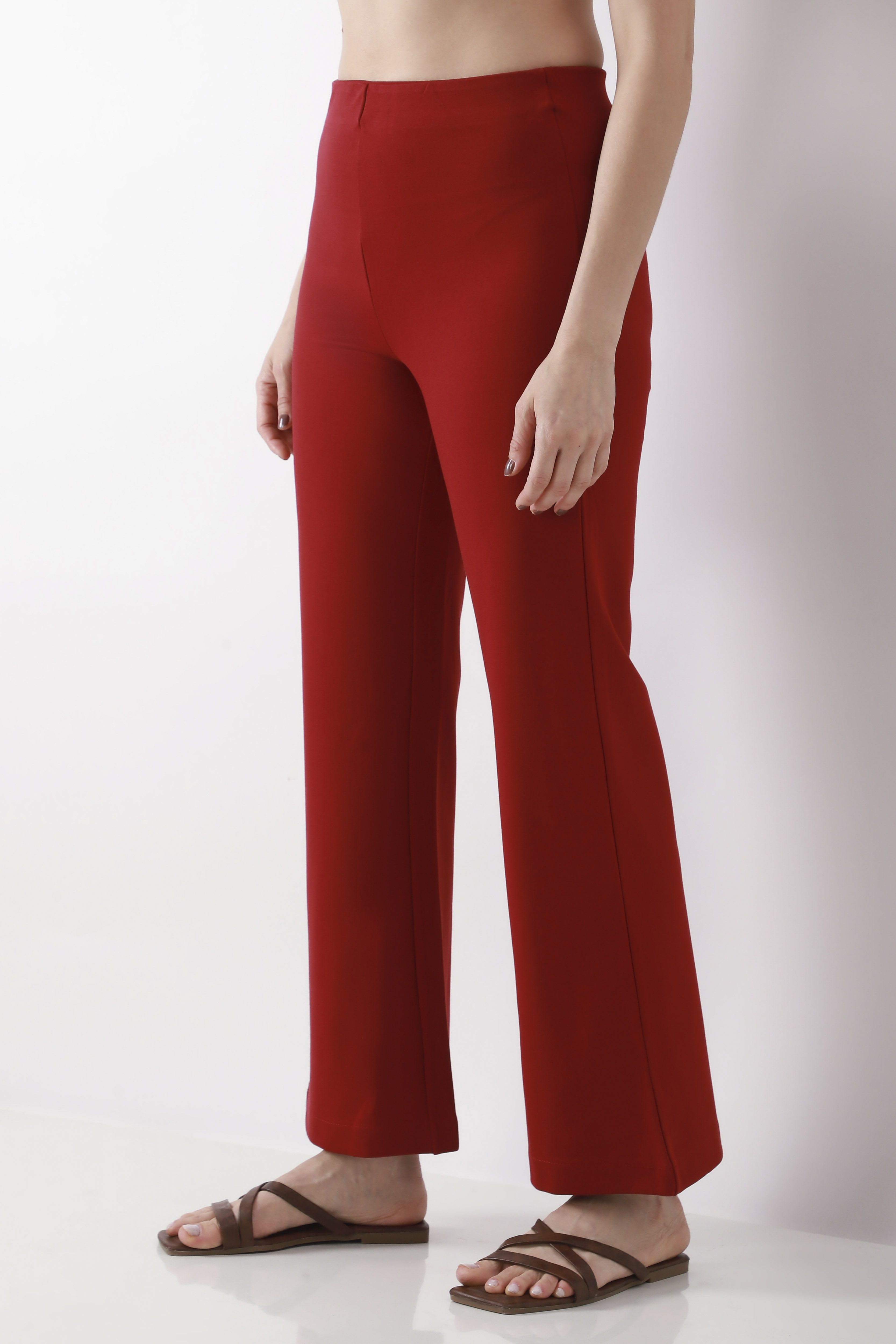 Beige Viscose Blend Flared Pants image number 2
