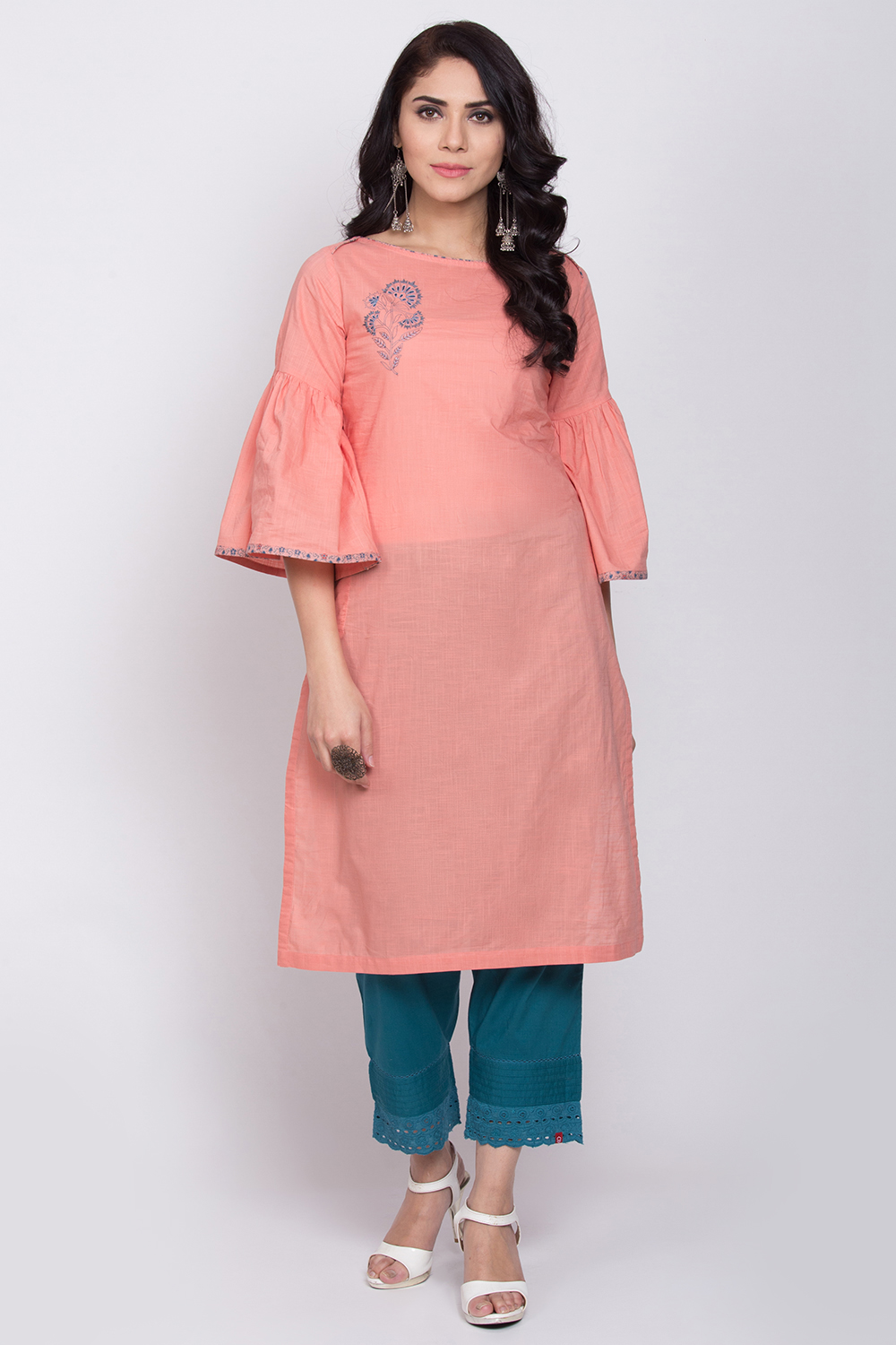 Peach Cotton Straight Kurta image number 0