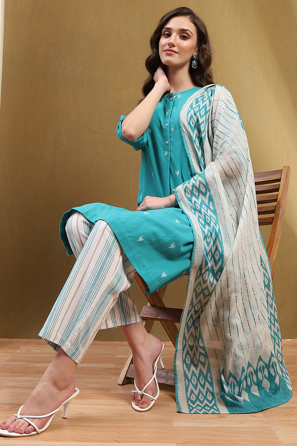 Orange Cotton Printed Straight Suit Set image number 0