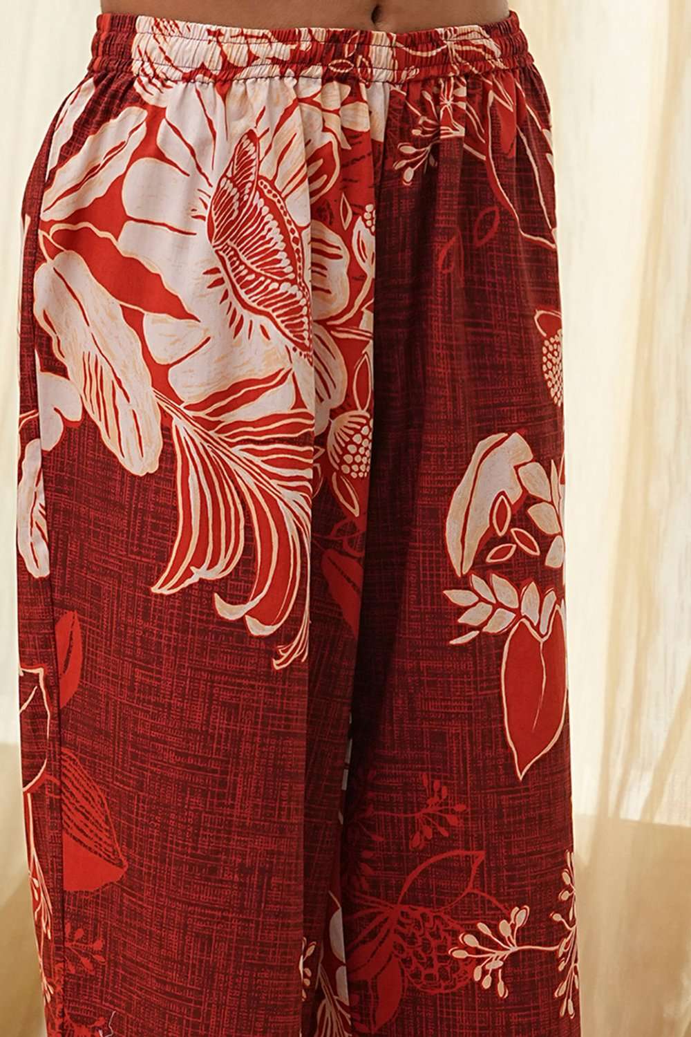 Rust Cotton Floral Straight Kurta Set image number 2