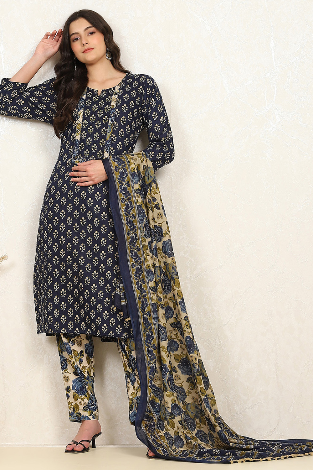 Rust Cotton Unstitched Suit Set image number 1
