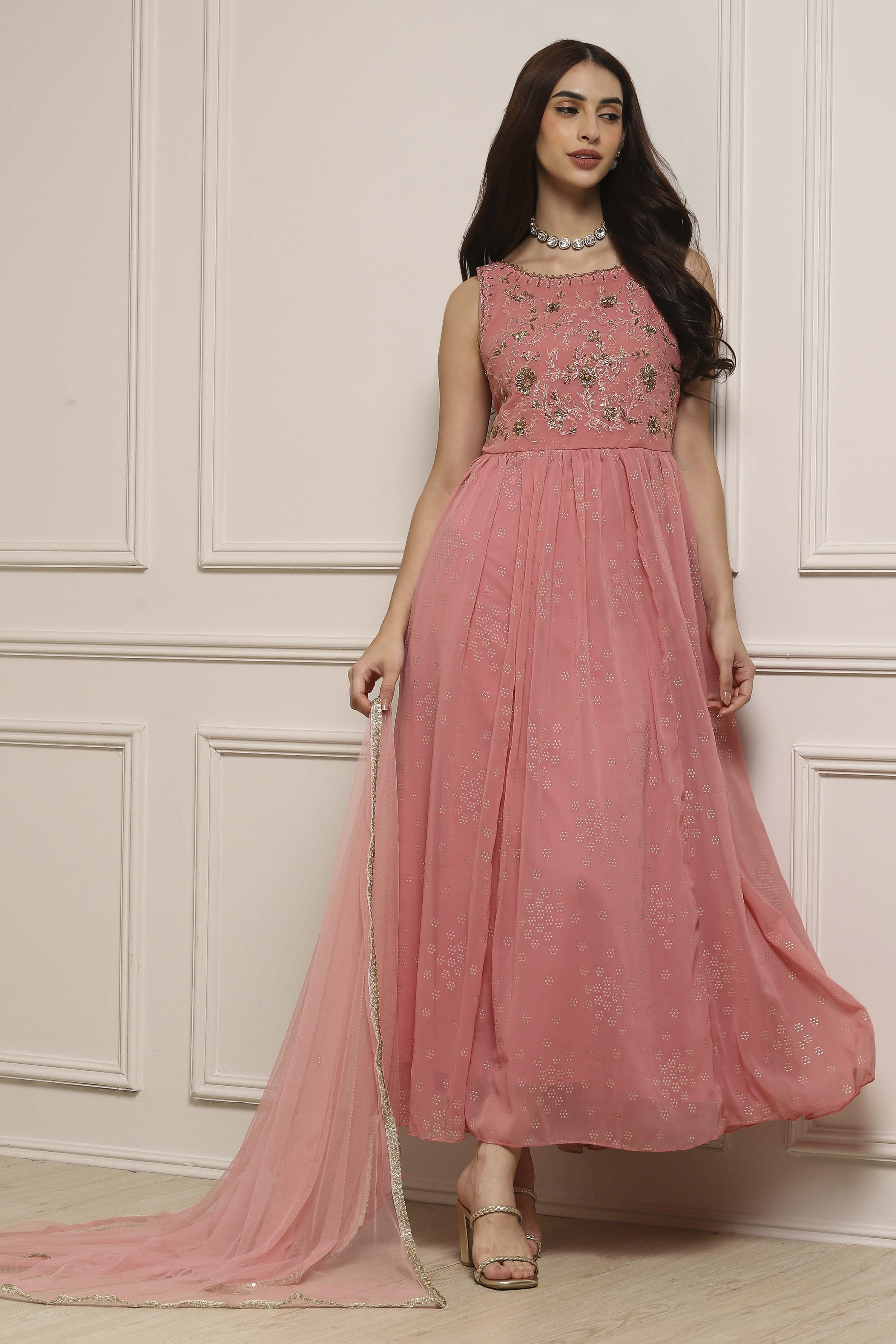 Black Polyester Flared Solid Dress image number 0
