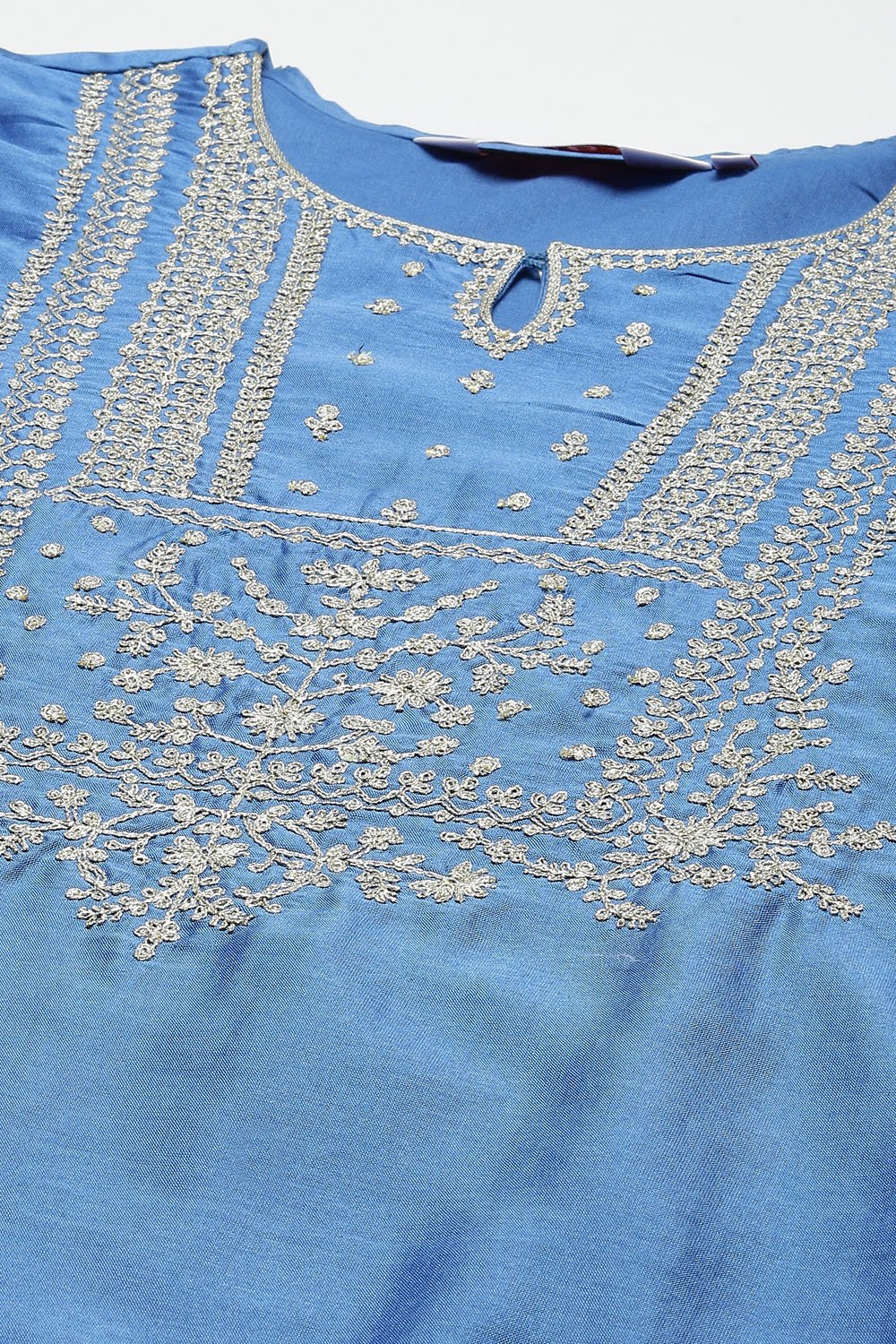 Blue Cotton Silk Straight Kurta Palazzo Suit Set image number 1