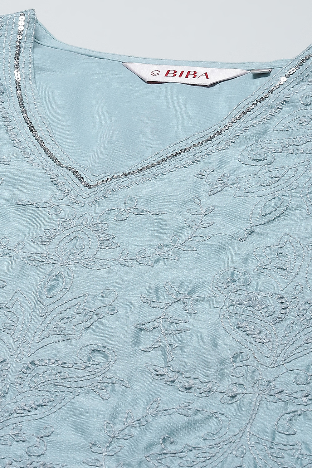 Powder Blue Cotton Blend Straight Kurta Salwar Pant Suit Set image number 1
