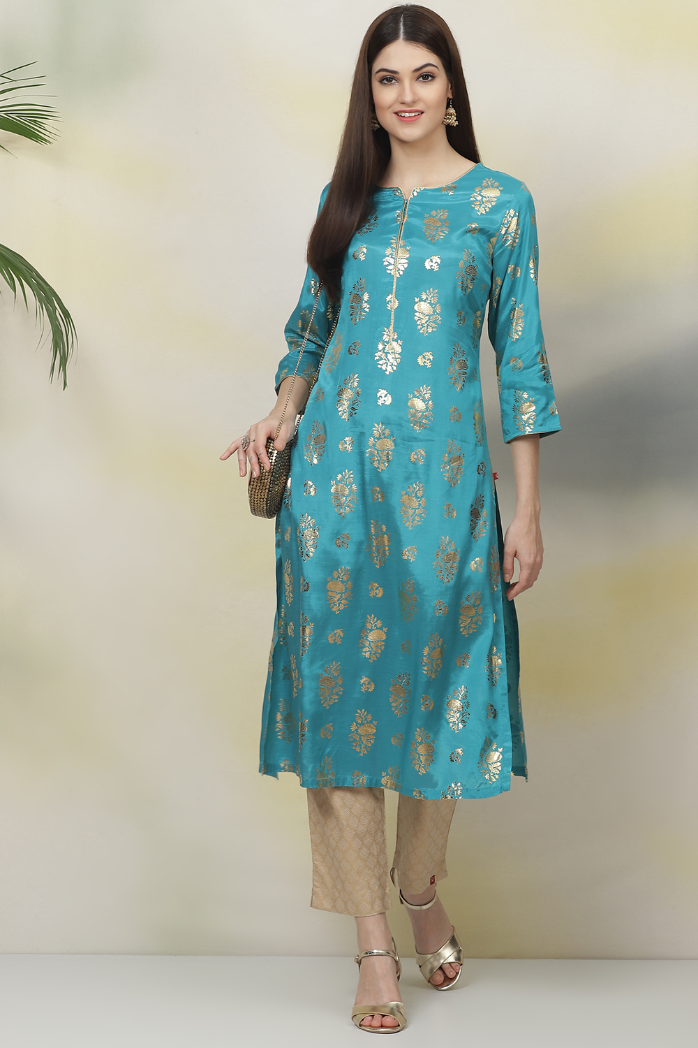 Teal Straight Viscose Kurta image number 0